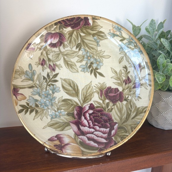 M. Miller Other - Vintage Signed Floral Decorative Plate Burgundy Roses Gold Rim 8 Inch
